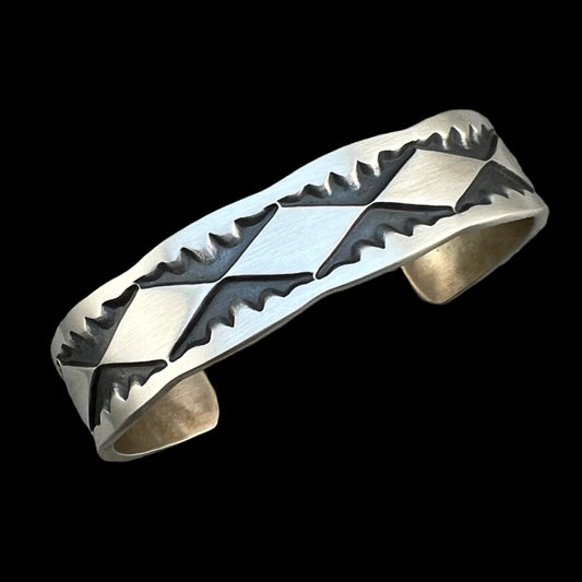 6 1/2" Heavy Stamped cuff bracelet 1, Navajo handmade Jerrold Tahe sterling silver stack