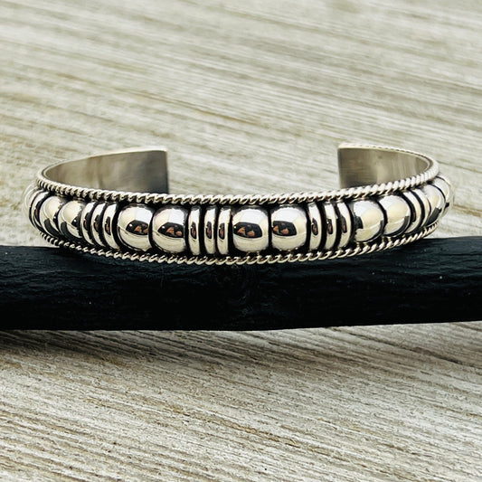6 1/2" All Silver modern Narrow Cuff Bracelet Thomas Charley Sterling Stackable BR31