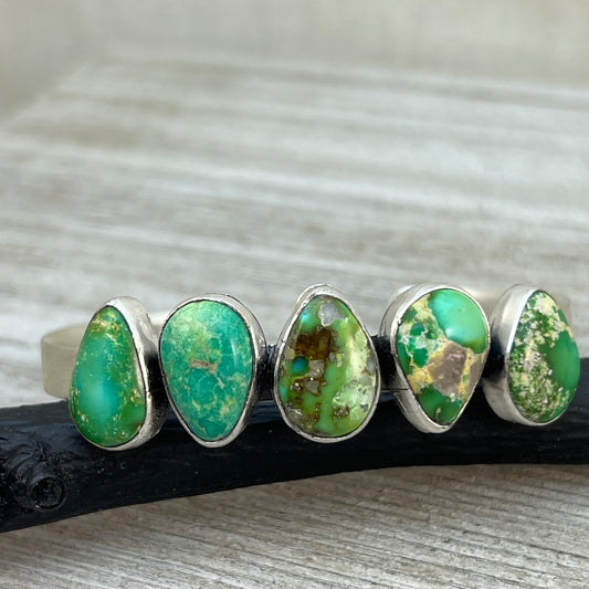 6 1/4" Sonoran Gold Turquoise Cuff Bracelet Sterling silver Navajo Tom Lewis boho