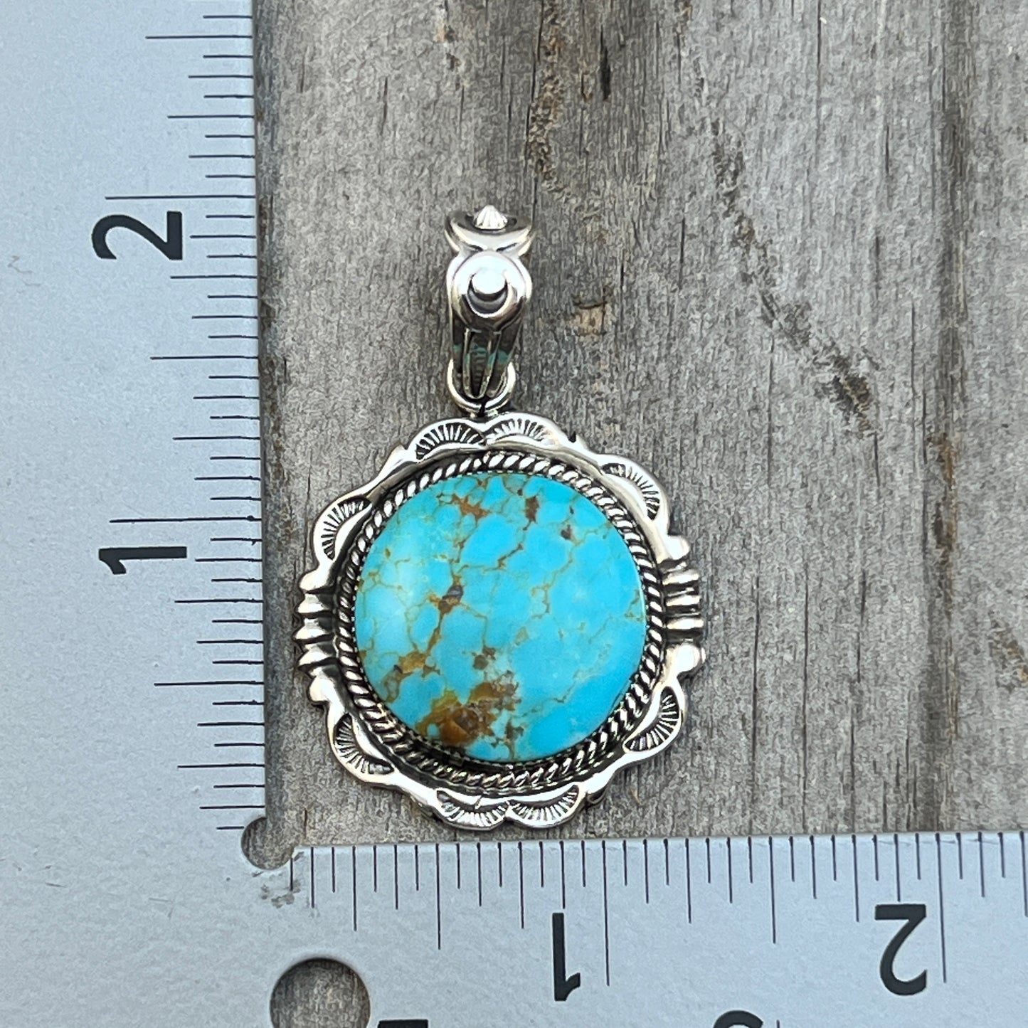 Kingman Turquoise Pendant Sterling silver Navajo handmade Jeremy Delgarito 553