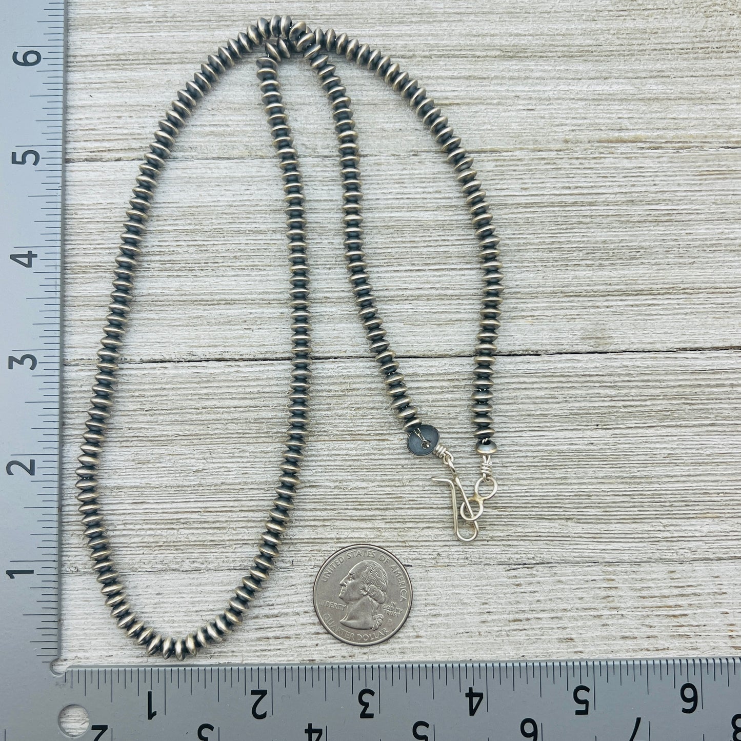 24" Sterling silver Navajo handmade 5mm saucer bead Pearl necklace Bryannen Halwood 713