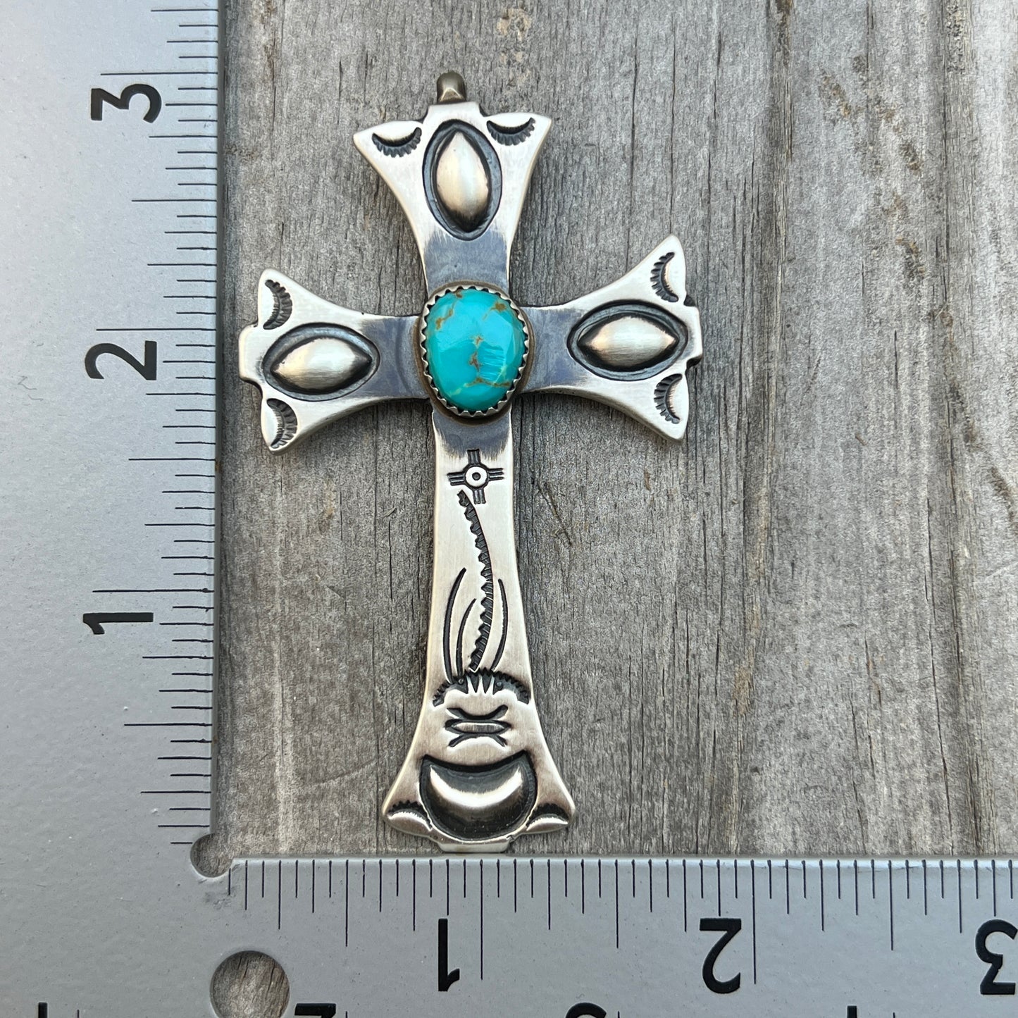 Turquoise Cross Pendant Sterling Silver Navajo handmade Martha Cayatineto 631