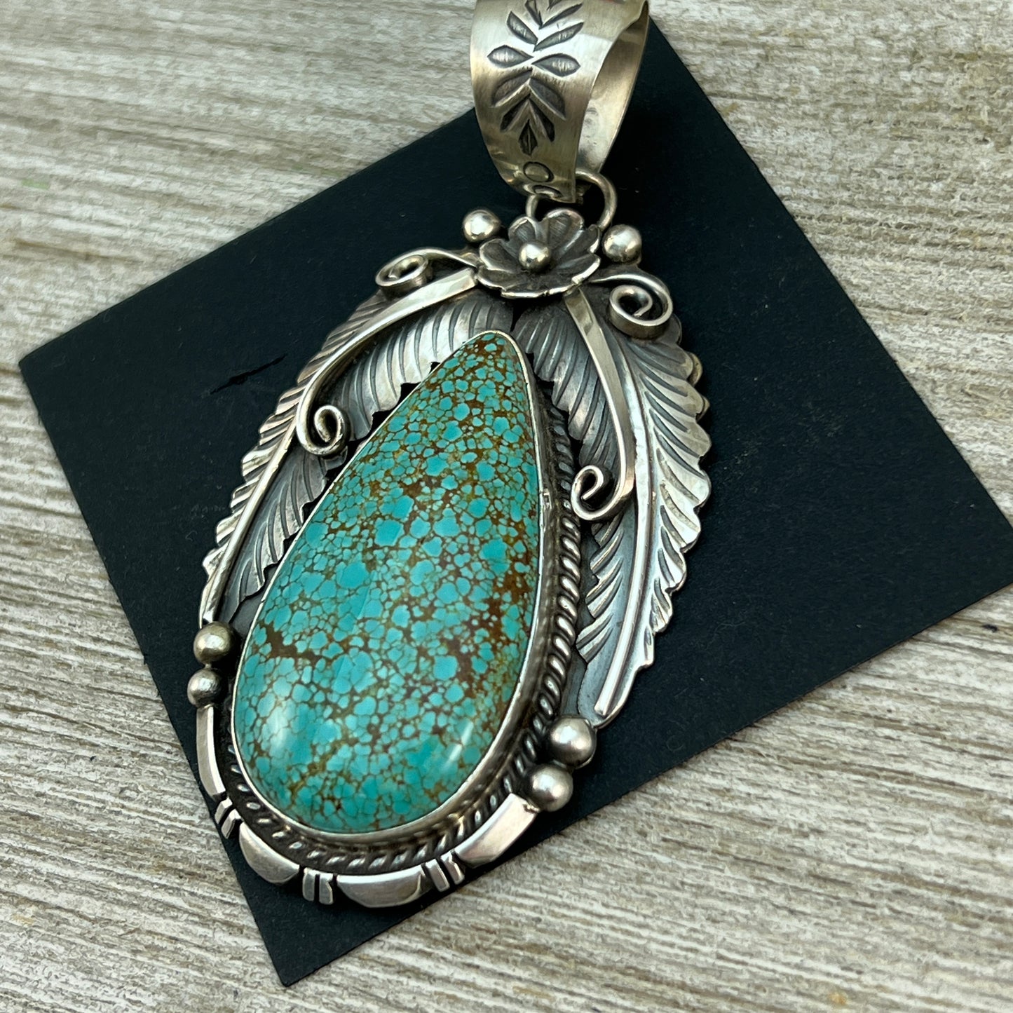 Kingman spiderweb turquoise, sterling silver pendant,  Navajo handmade, Alfred Martinez, signed