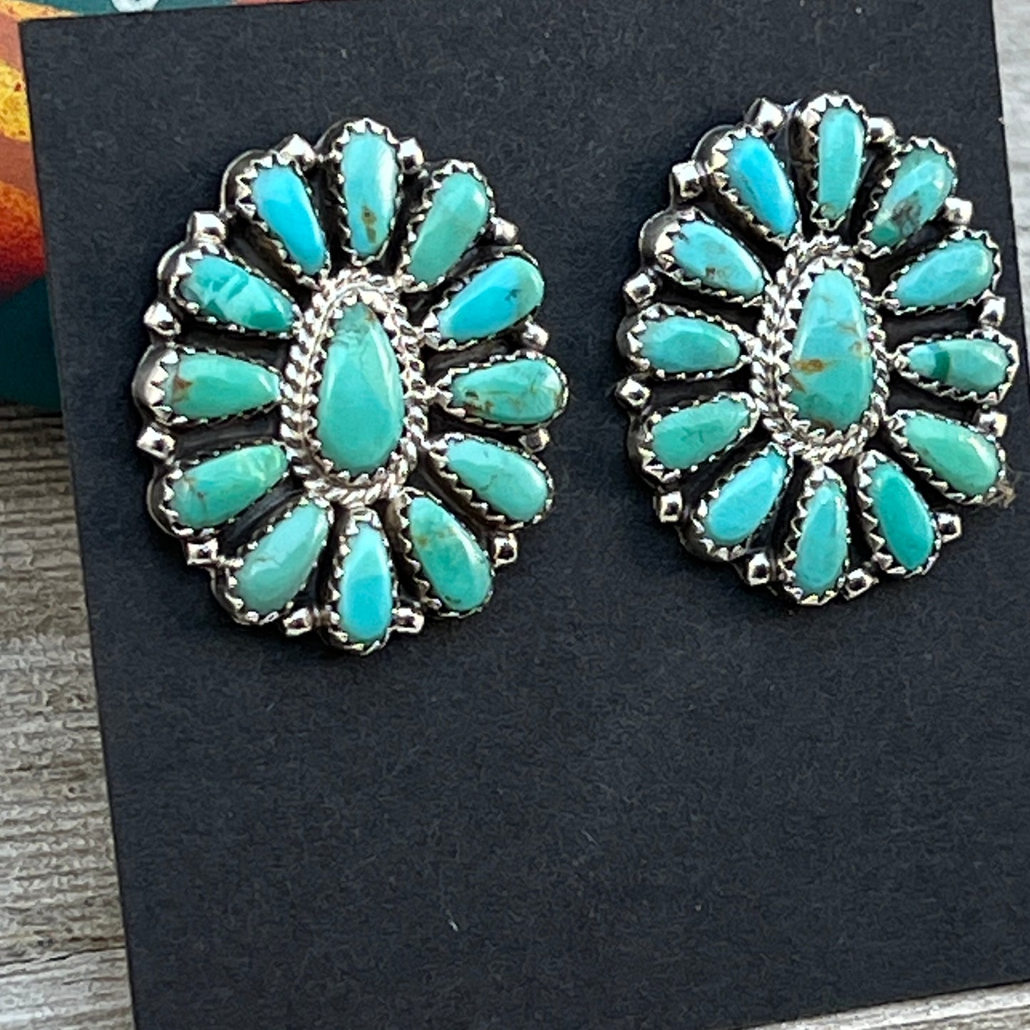Blue Turquoise petit point cluster stud Earrings sterling silver Navajo Zeita Begay