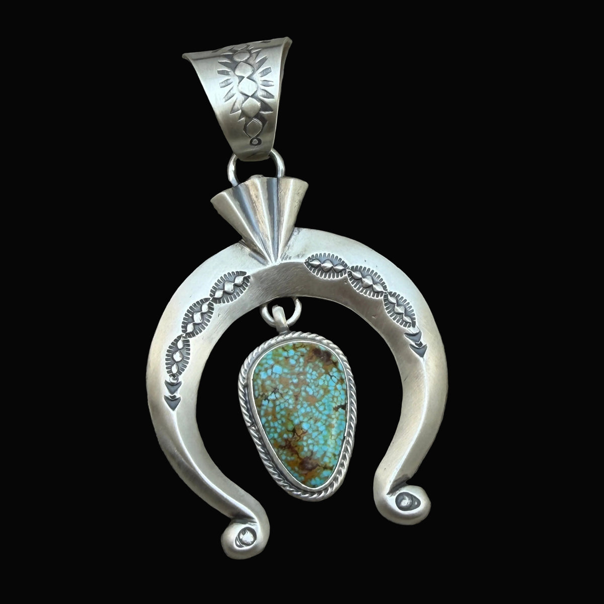 Spiderweb Kingman Turquoise Naja Pendant sterling silver Sharon McCarthy Navajo Handmade PD5