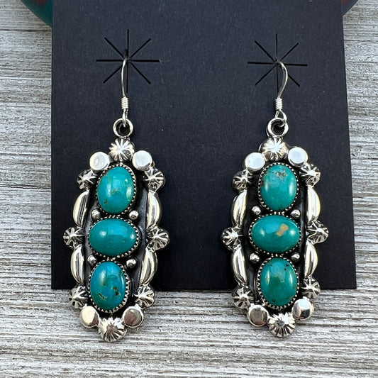 Kingman turquoise dangle earrings sterling silver turquoise Emerson Delgarito 406