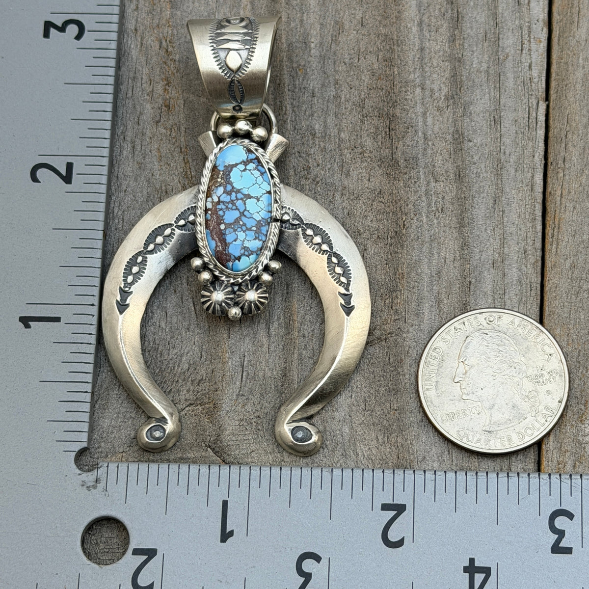 Golden Hills Turquoise Naja Pendant Sterling silver Samuel Yellowhair Navajo Handmade PD9