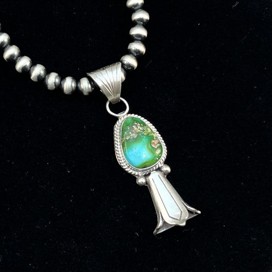 16" sterling silver 5mm bead necklace squash blossom pendant Sonoran Gold Navajo Boho