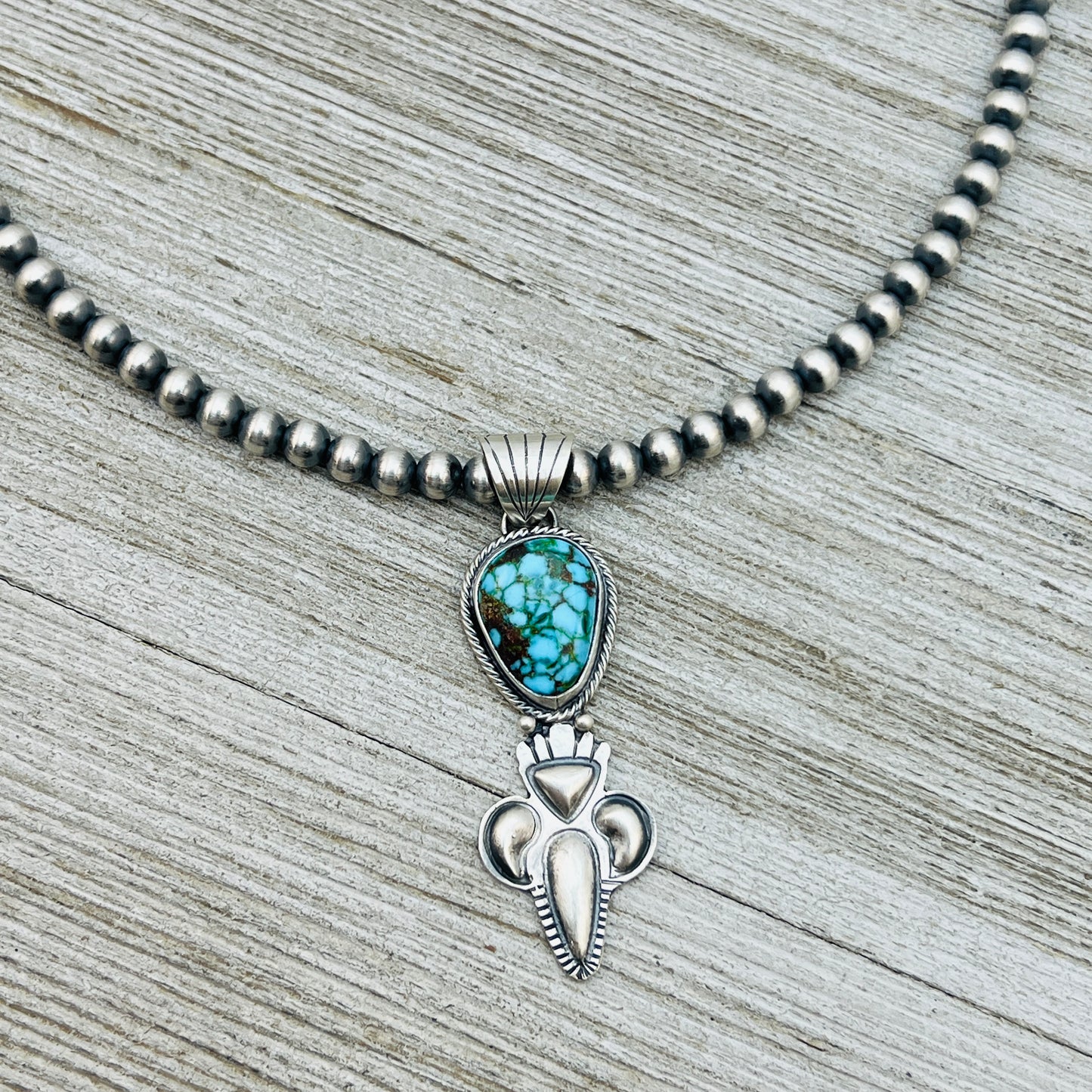 16" Kingman polychrome Turquoise  Necklace Gary Shorty Sterling Silver NK21