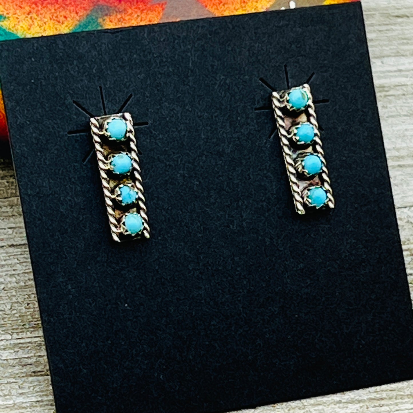 Turquoise snake eye turquoise dot small 3/4" Bar earrings Janice Spencer ER13