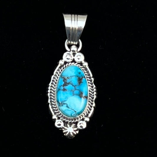 Blue Kingman Turquoise Pendant Navajo handmade Daniel Benally sterling silver