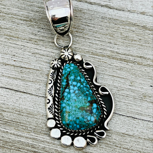 Blue Kingman Spiderweb Turquoise Pendant Navajo Sterling silver Phil Nez 857
