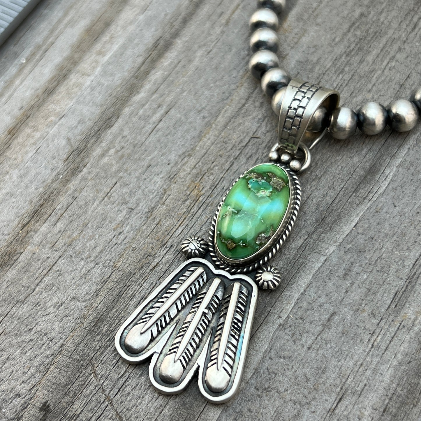 18" Sonoran Turquoise necklace sterling silver 6mm bead Verley Betone Navajo 776