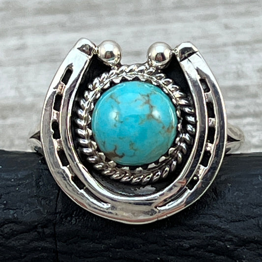 Size 9 Campitos Turquoise sterling silver horseshoe ring western equestrian jewelry Rodeo