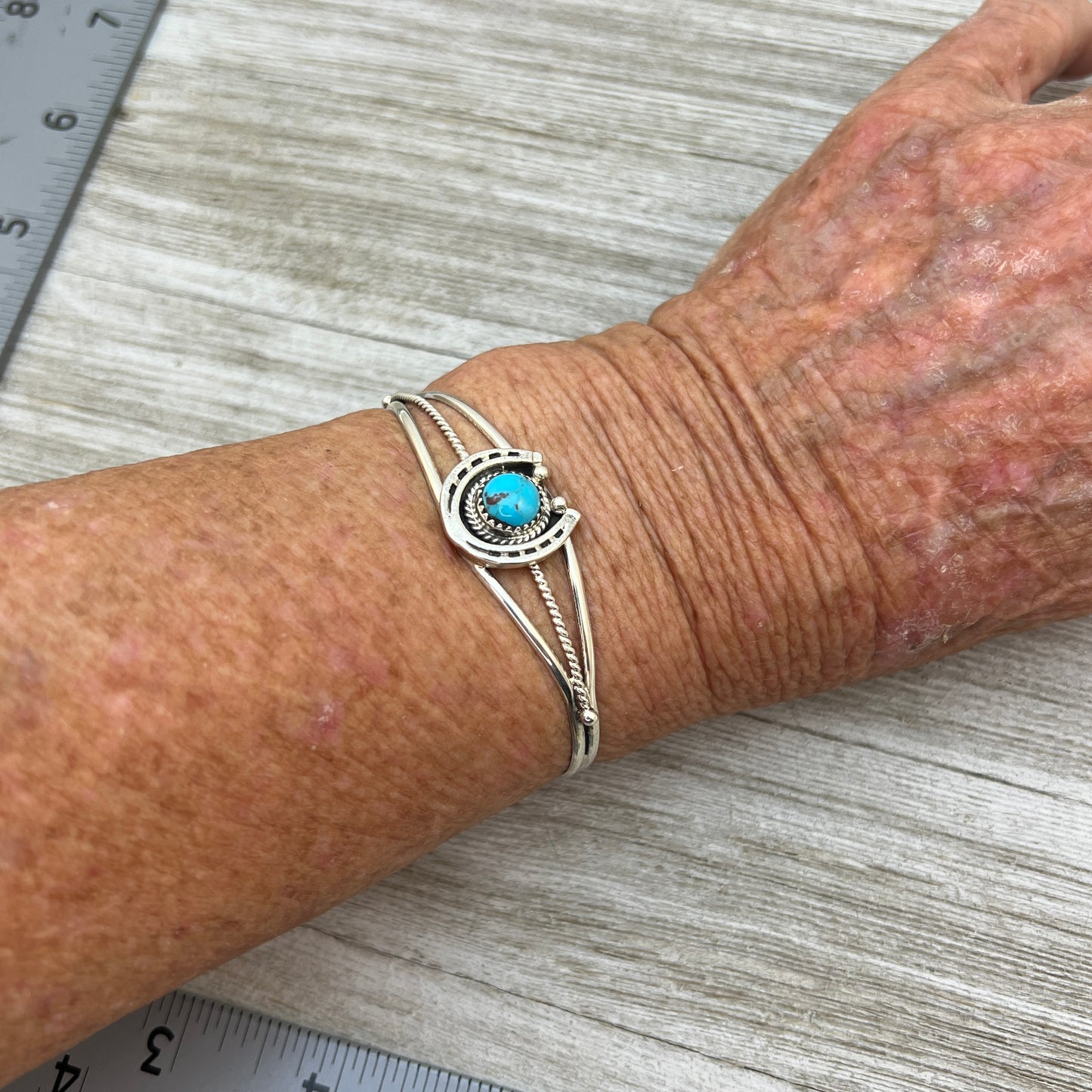 6 1/4" Kingman Turquoise Horseshoe Cuff Bracelet Sterling Silver Letricia Largo BR47