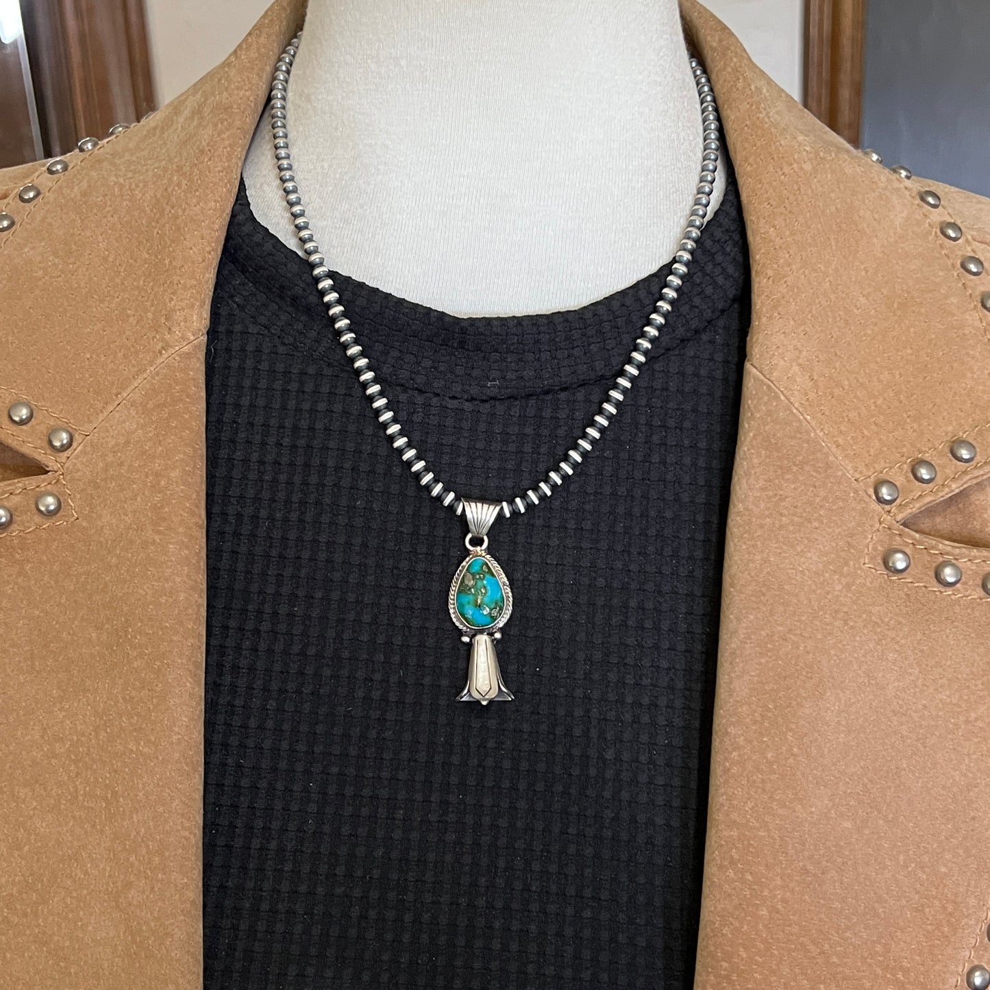 Sonoran Gold Turquoise Squash Blossom Pendant Adrienne Gordon Sterling Silver 503