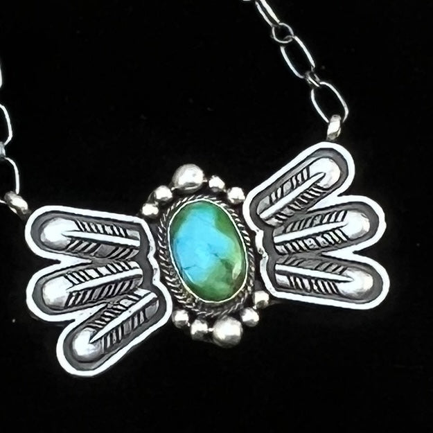 17 1/2"Sonoran Turquoise Necklace Feather sterling silver Navajo Verley Betone boho 4