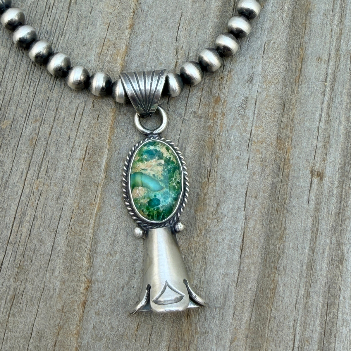 16" Sonoran Turquoise Squash Blossom Necklace Sharon McCarthy Sterling silver NK49
