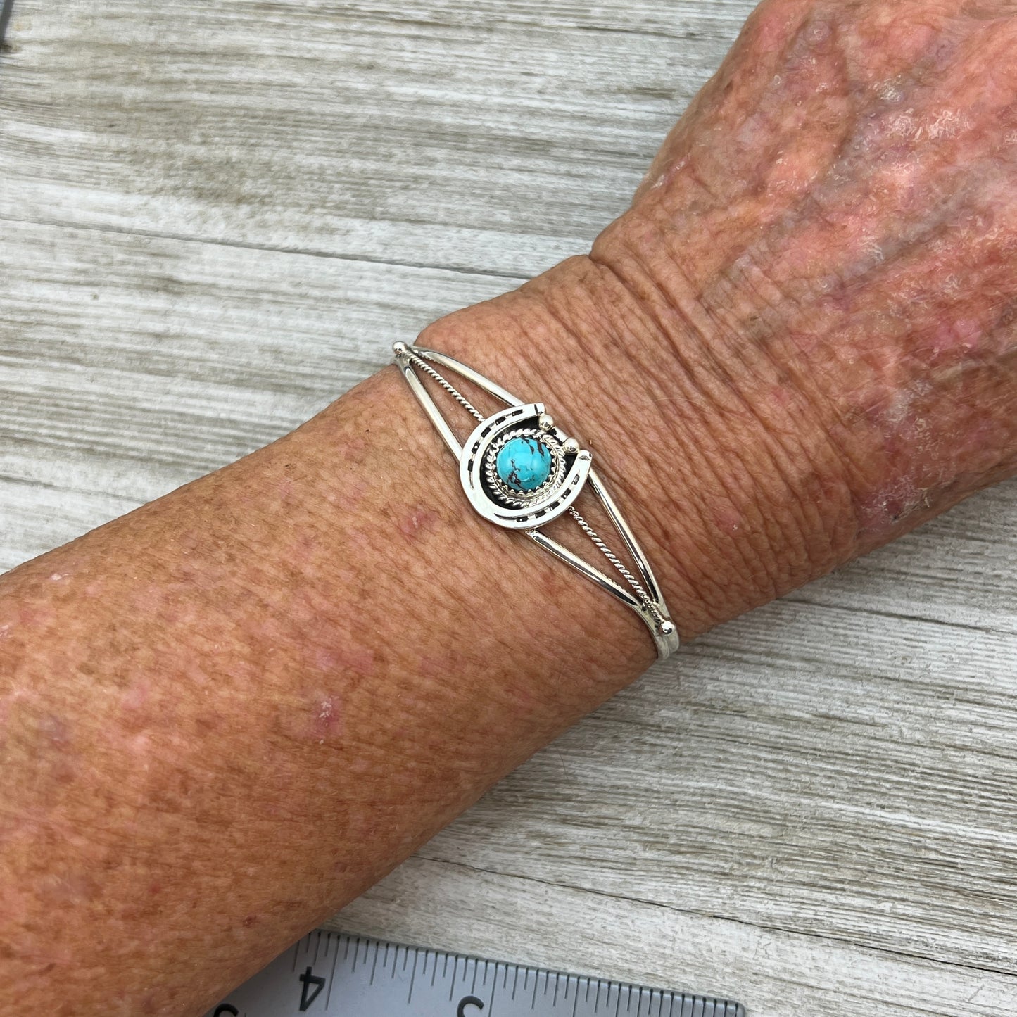 6 1/4" Kingman Turquoise Horseshoe Cuff Bracelet Sterling Silver Letricia Largo BR50