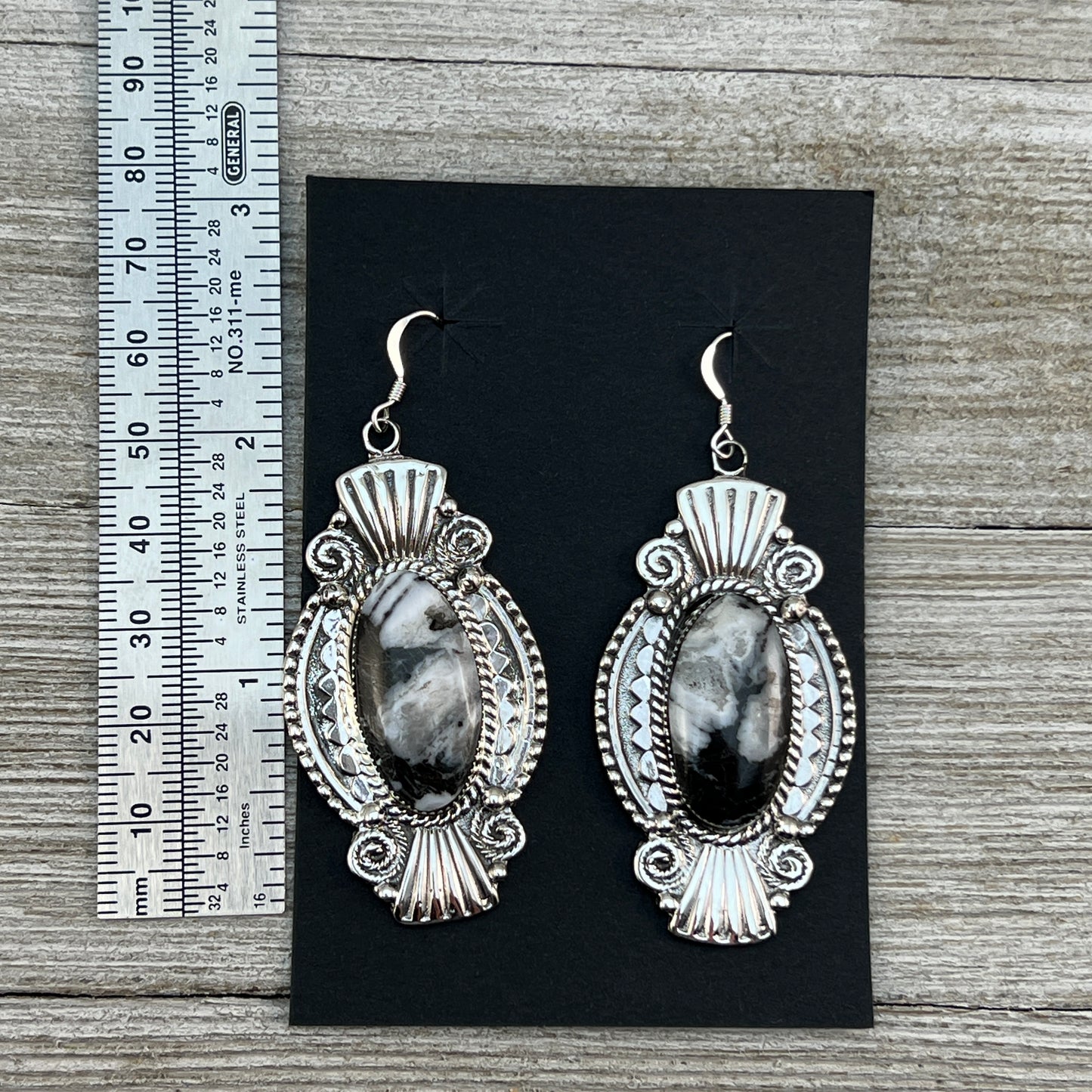 Navajo handmade large white Buffalo stone earrings sterling silver Irvin Tsosie