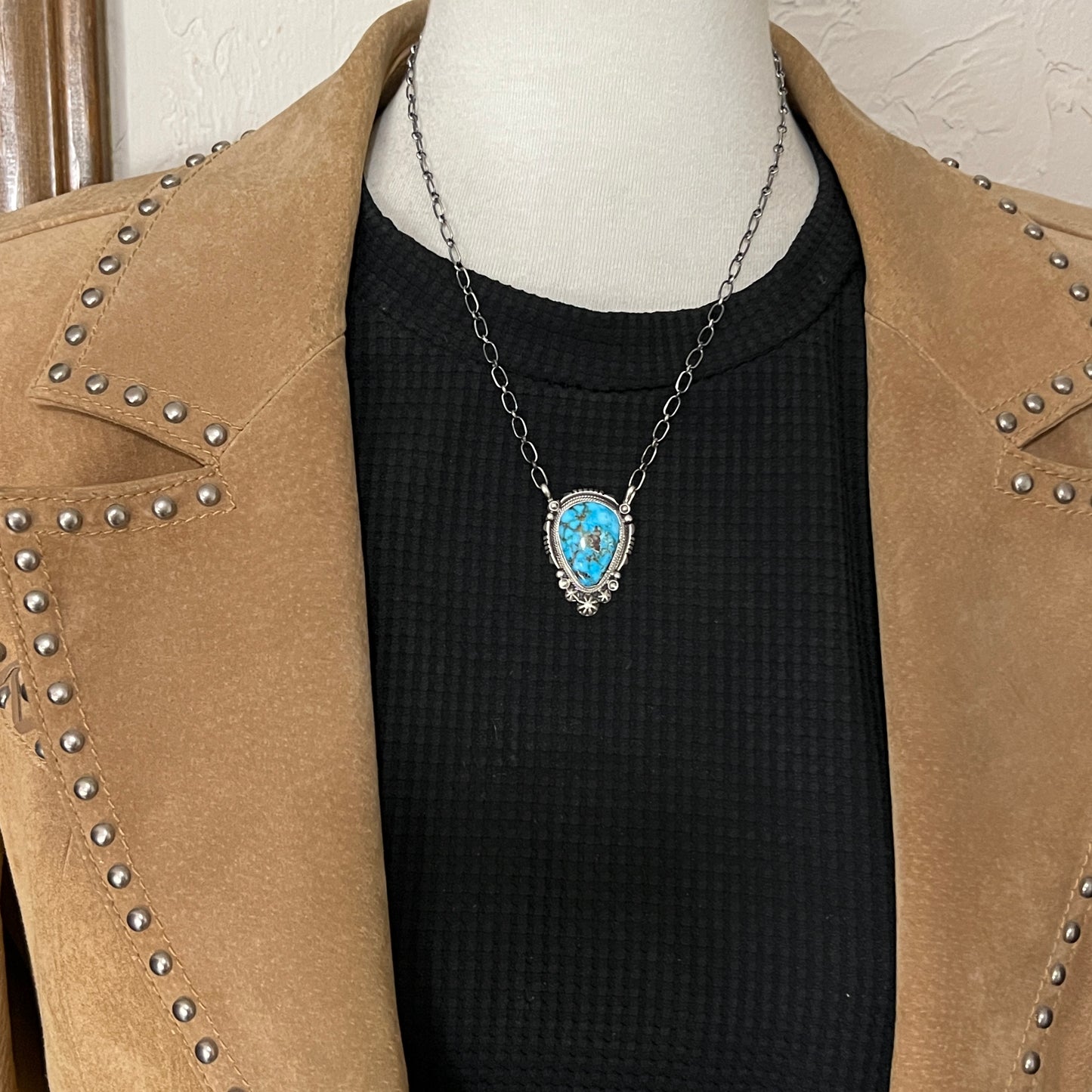 18" Kingman Spiderweb Turquoise Necklace Sterling silver Navajo Daniel Benally 597