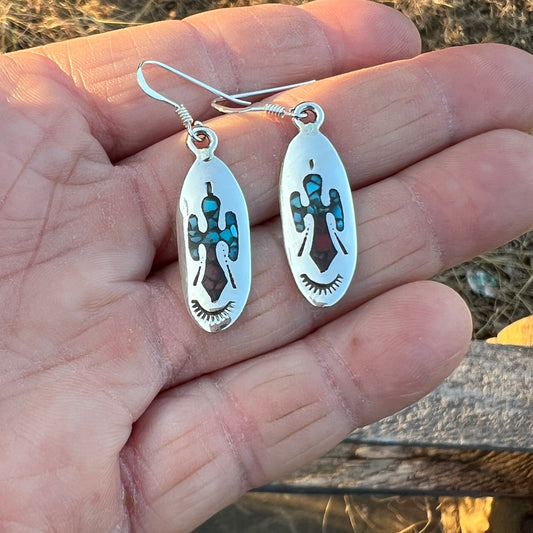 Turquoise Chip inlay Peyote bird small lightweight dangle earrings Sterling silver Sally Shurley