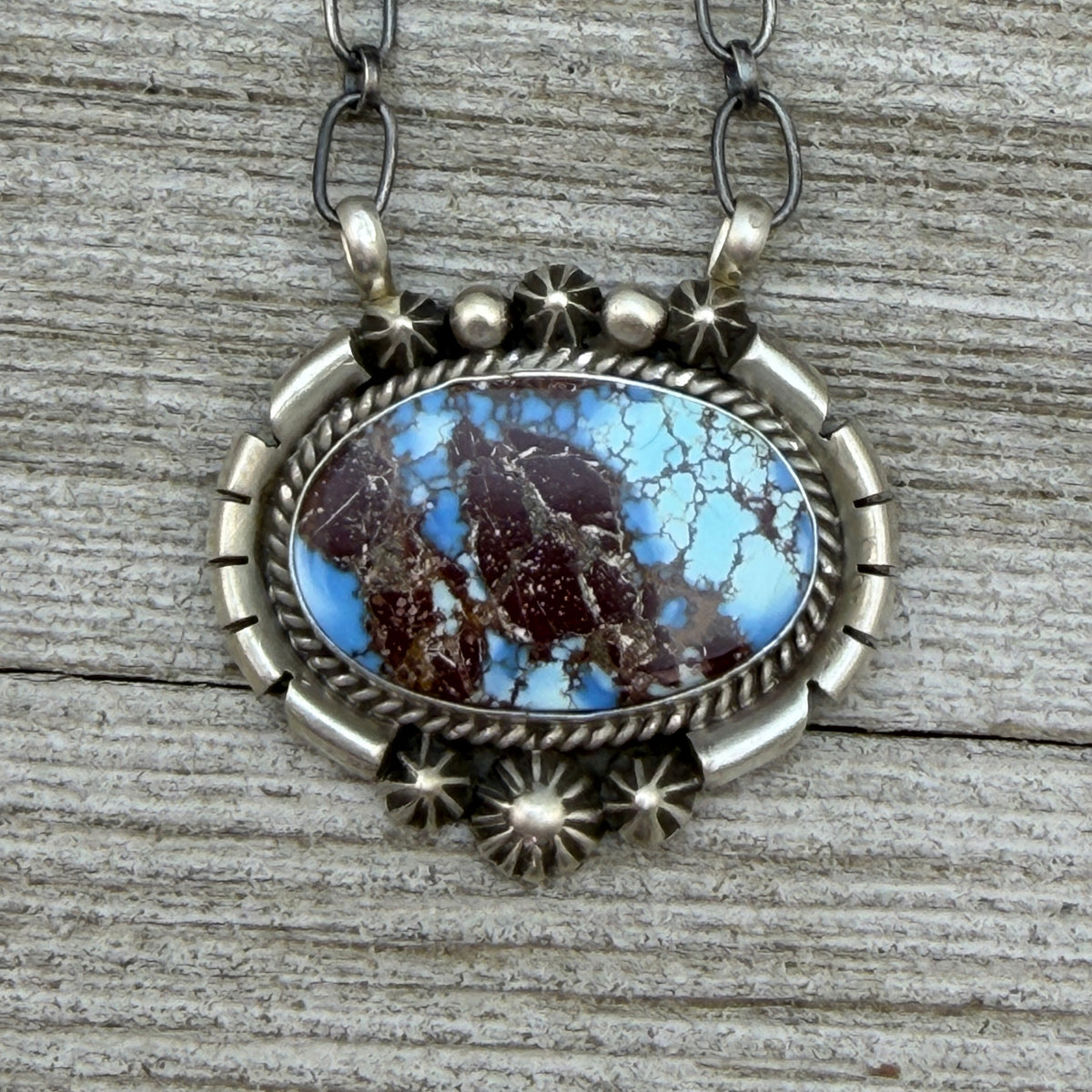 Golden Hills turquoise station necklace Sterling Silver Navajo Samuel Yellowhair NK30