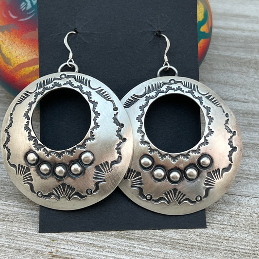 Hand Stamped hoop earrings #1, sterling silver, Eva and Linberg Billah