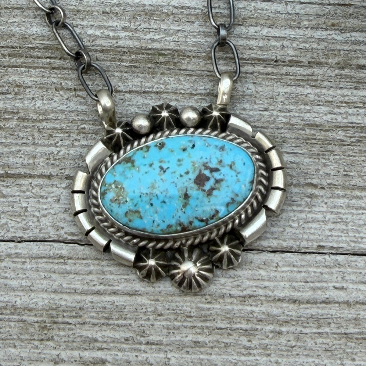 Light Blue Kingman turquoise station necklace Sterling Silver Navajo Samuel Yellowhair NK42