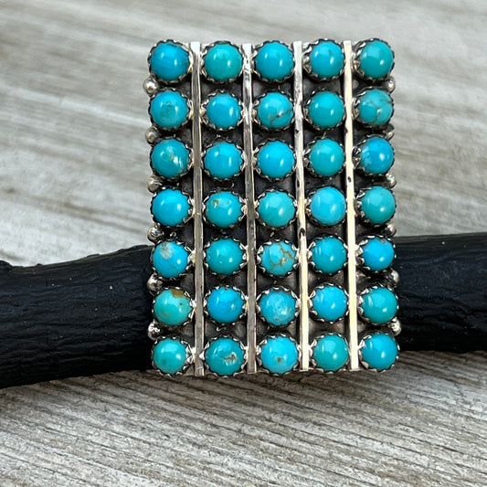 Size 10 Turquoise Zuni Snake Eye Dot Row Ring Kenny Lonjose Sterling Silver