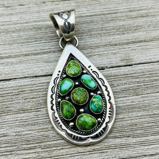 Green Blue Sonoran Turquoise cluster pendant Navajo Samuel Yellowhair