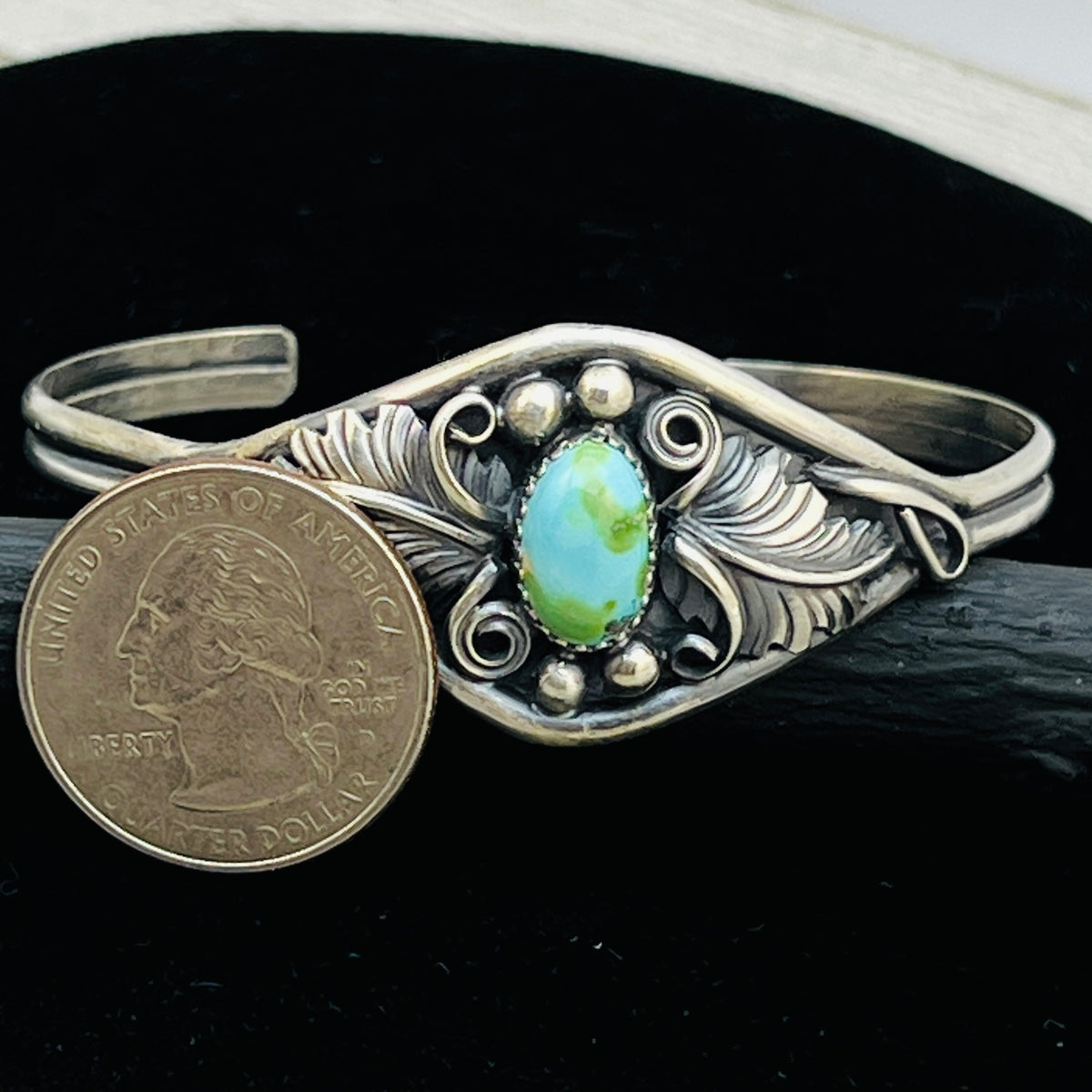 6 1/2" Stamped Navajo sterling silver Turquoise cuff bracelet Harry Yazzie BR70