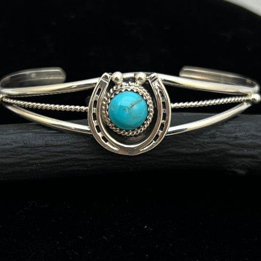 6 1/4" Kingman Turquoise Horseshoe Cuff Bracelet Sterling Silver Letricia Largo BR55