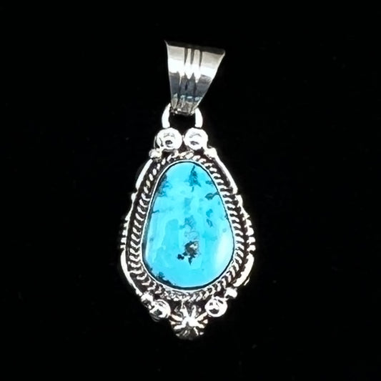 Blue Kingman Turquoise Pendant Navajo handmade Daniel Benally sterling silver
