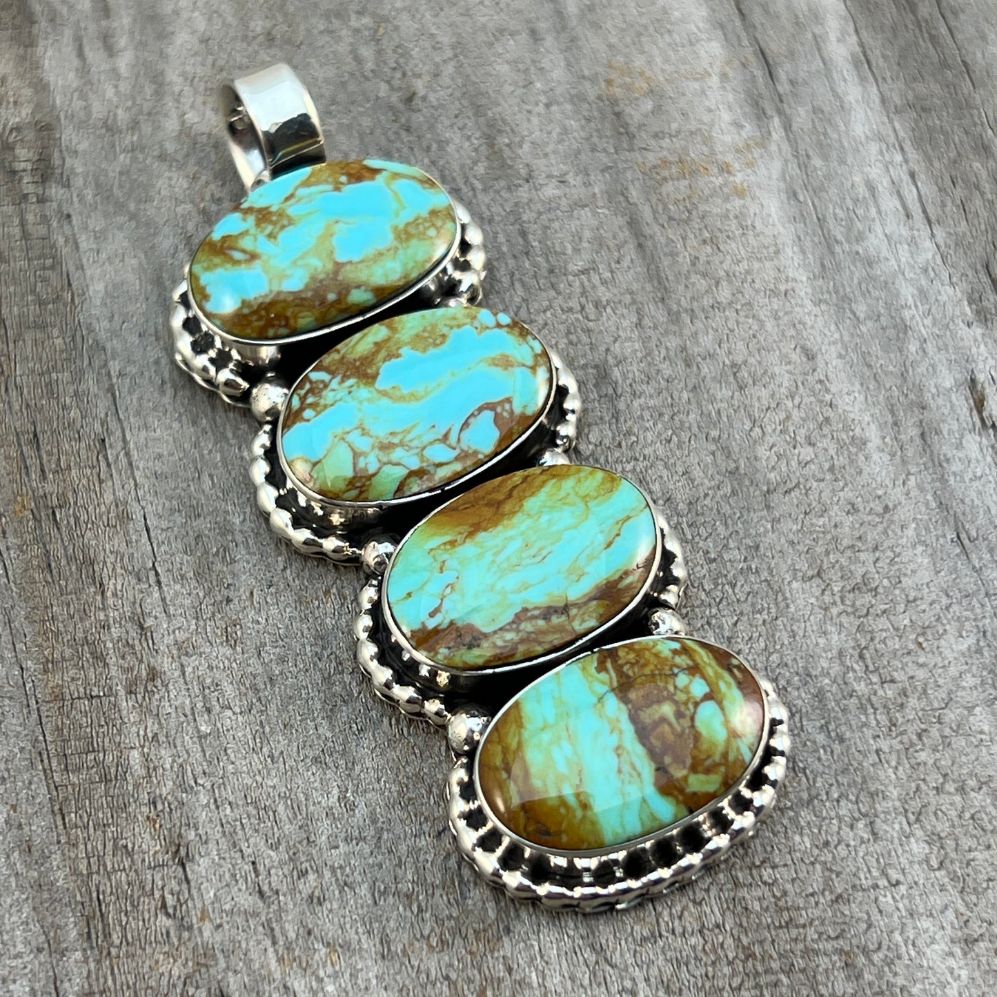 Turquoise vertical bar Pendant Sterling silver Navajo handmade Marie Bahe 538