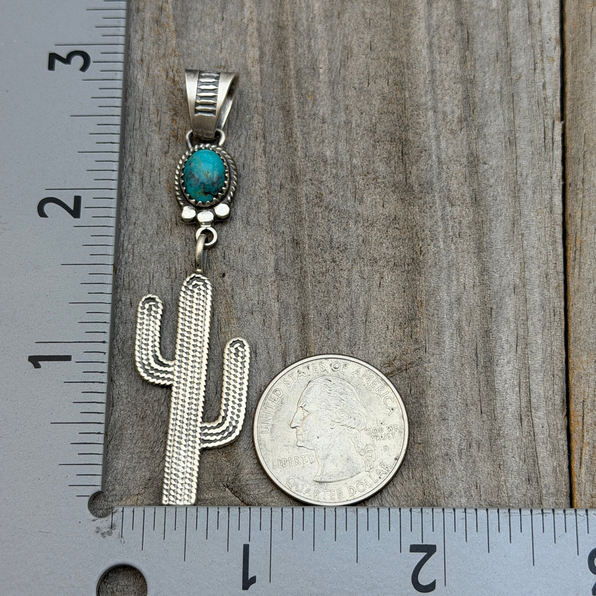 Blue Campitos Turquoise Cactus Pendant Sharon McCarthy Navajo Sterling Silver PD1