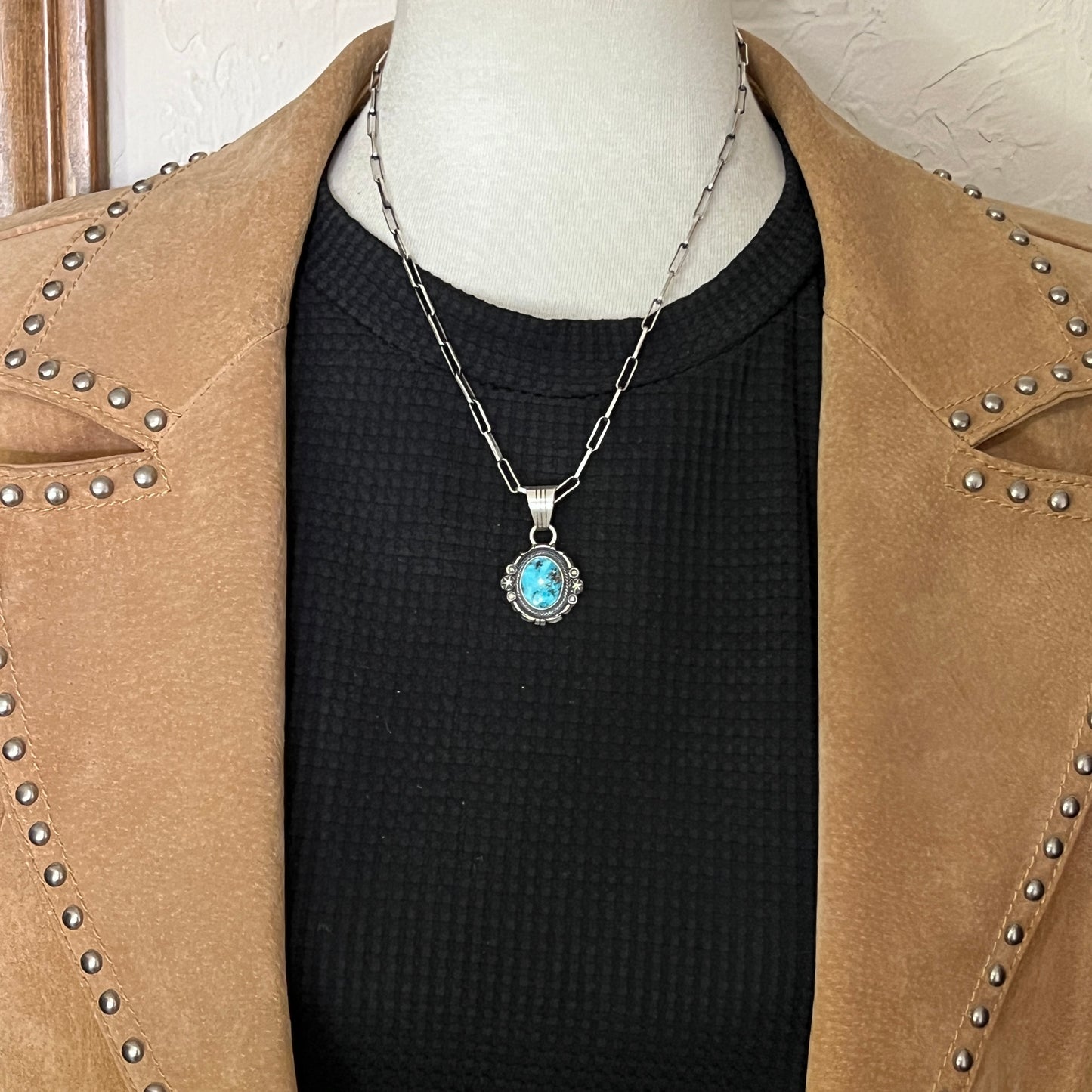 Kingman Turquoise pendant sterling silver Marita Benally Navajo 744