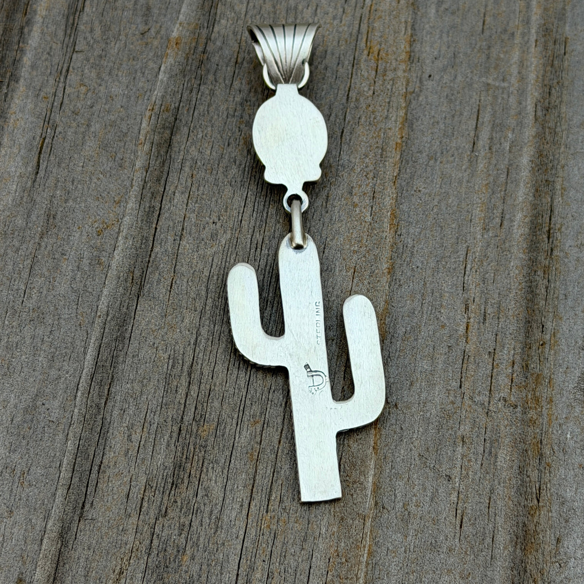 Blue Campitos Turquoise Cactus Pendant Sharon McCarthy Navajo Sterling Silver PD9