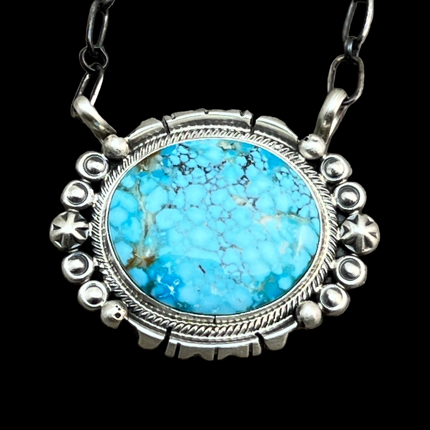 18" Kingman Spiderweb Turquoise Necklace Sterling silver Navajo Daniel Benally 609