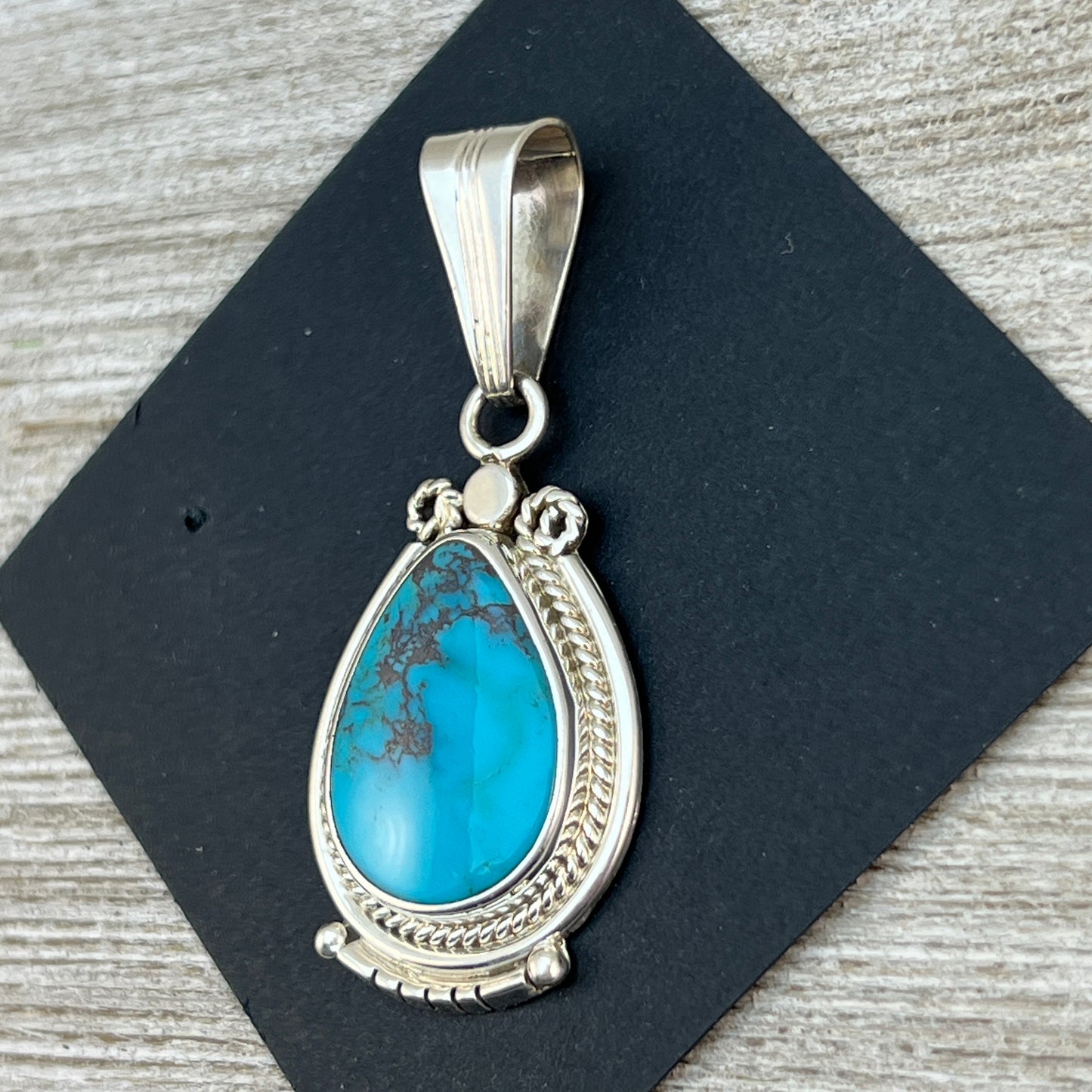 Kingman Turquoise, sterling silver  pendant #1, Navajo Handmade by Samuel Yellowhair, signed