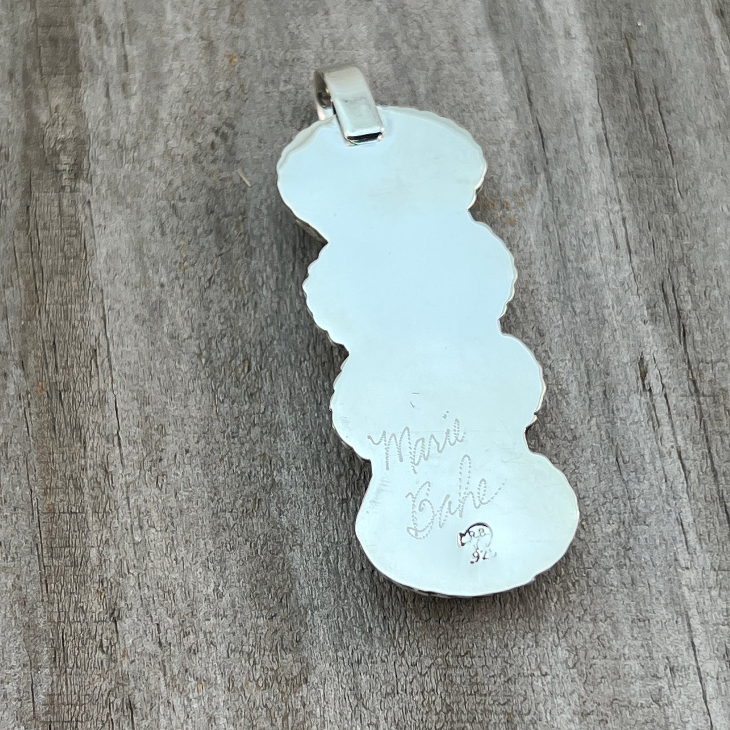 Turquoise vertical bar Pendant Sterling silver Navajo handmade Marie Bahe 536