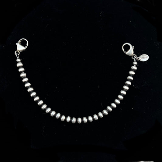 6" Sterling silver oxidized 4mm Bead extension Chain, Necklacer Extender, Southwest Pearls Bead ball lobster clasp at both ends
