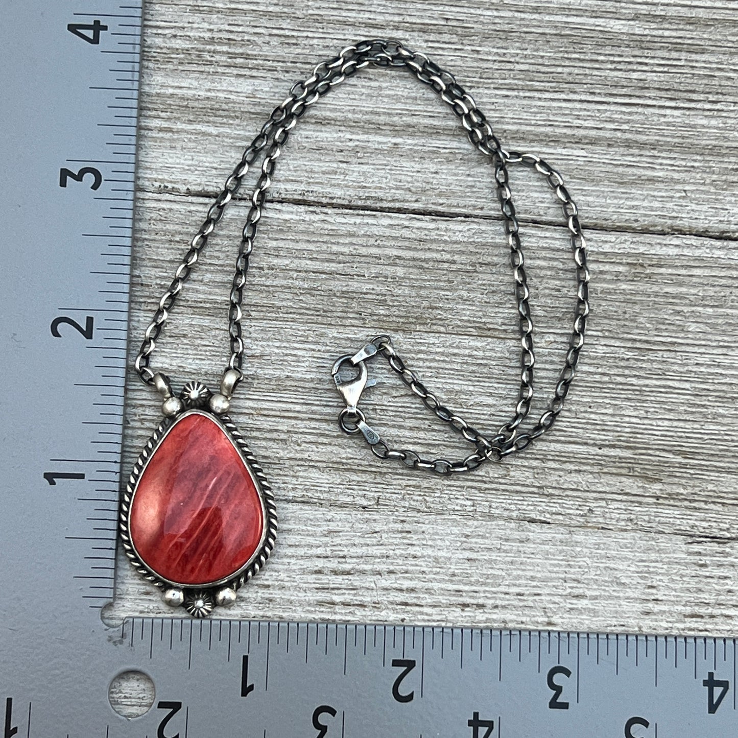 16" Red Spiny Oyster Shell Necklace Choker Sterling silver Navajo Irene Kee