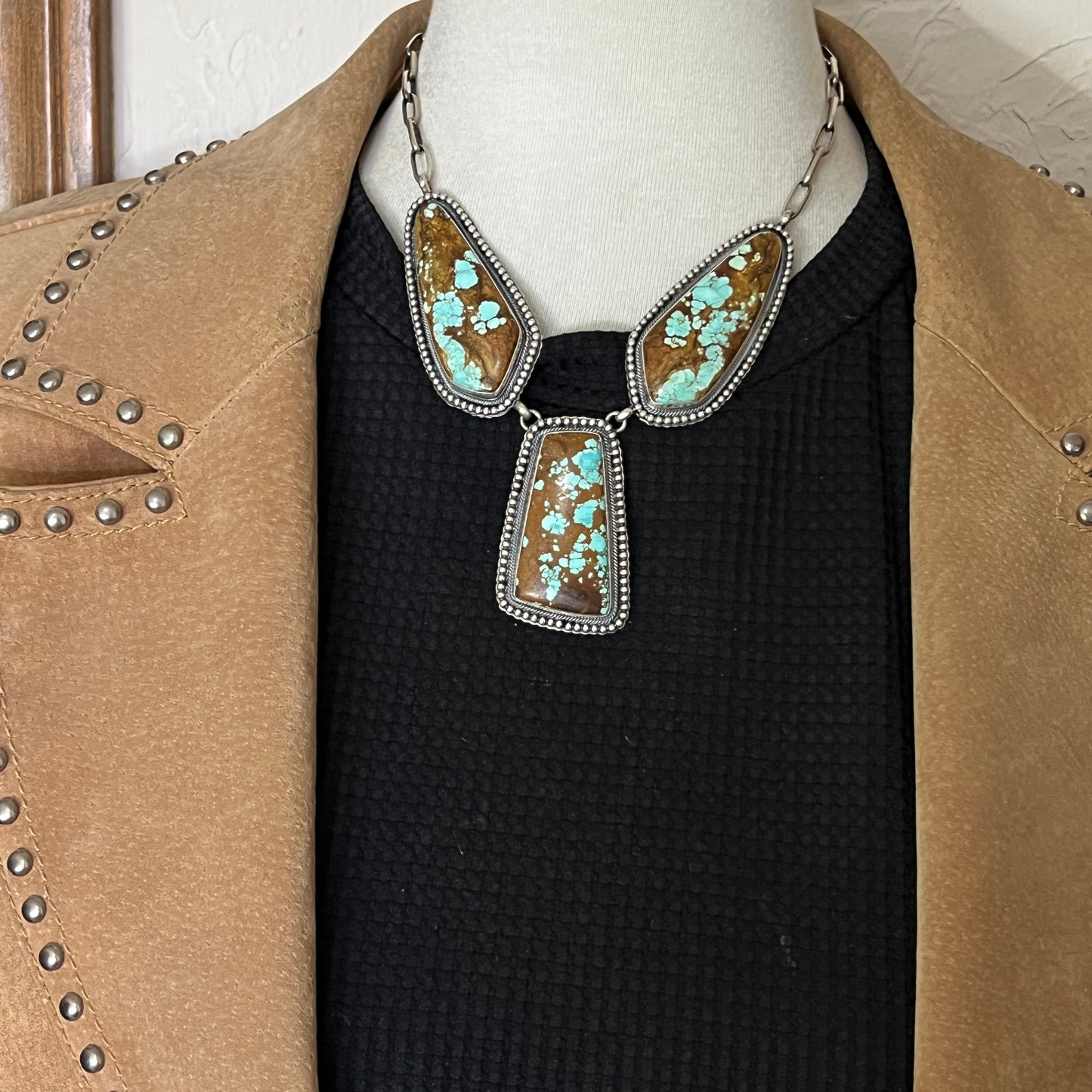 #8 Turquoise Station Necklace Earrings Set Sterling Silver Navajo Darrin Livingston 642