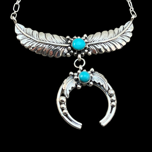 Real 925 sterling silver Campitos Turquoise Naja Floral Bar Necklace Light Blue Turquoise 831