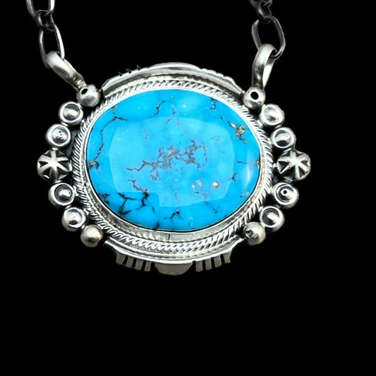 18" Kingman Spiderweb Turquoise Necklace Sterling silver Navajo Daniel Benally 605