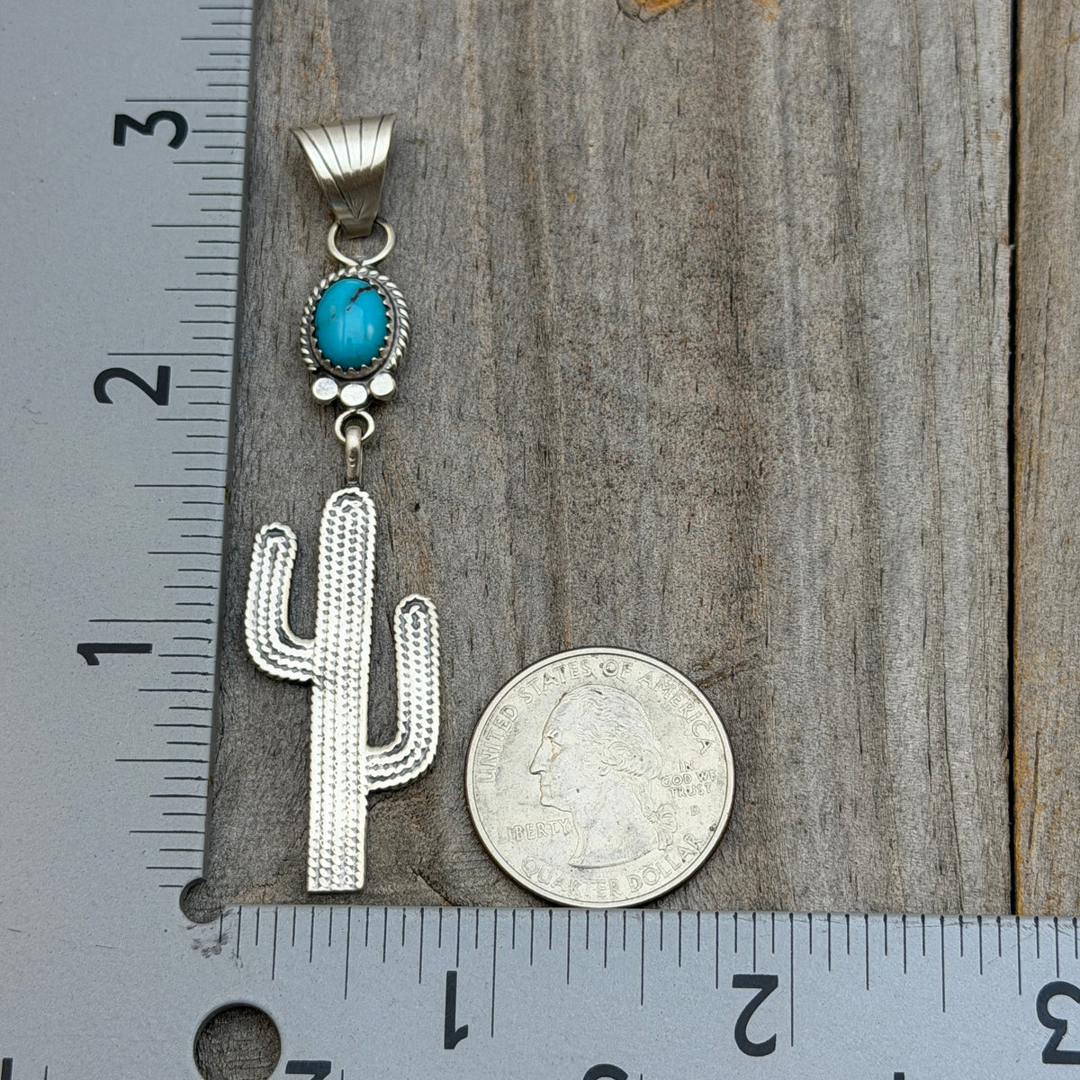 Blue Campitos Turquoise Cactus Pendant Sharon McCarthy Navajo Sterling Silver PD6