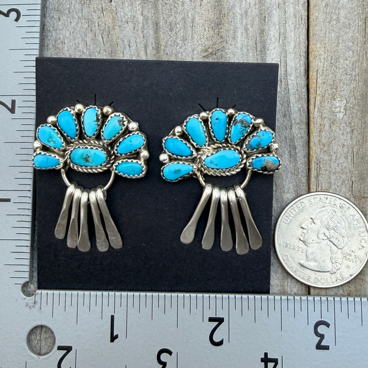 Turquoise Petit  Point Earrings Justina Wilson Sterling silver Navajo ER66