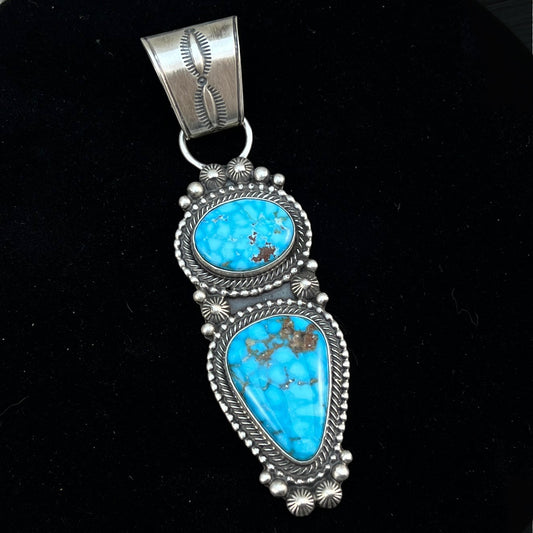 Blue Kingman Waterweb Turquoise Pendant 4 Navajo Sterling Silver Tom Lewis