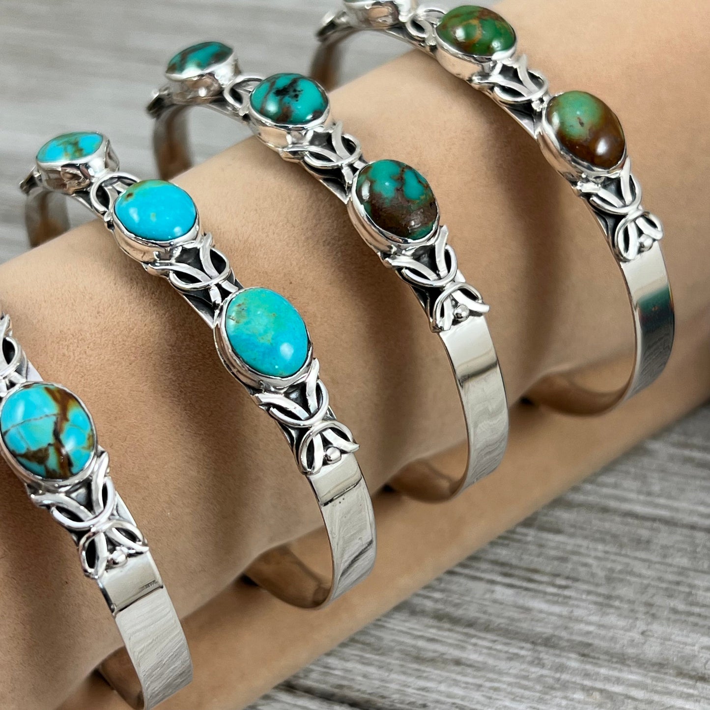 6 1/2" - 7" Kingman Turquoise narrow stacker cuff bracelet #5, Navajo handmade Thomas Yazzie, sterling silver artist signed